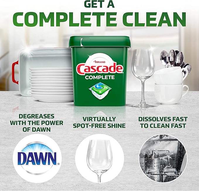 Cascade Complete Dishwasher Pods, Dishwasher Detergent, Dish Detergent Tab Tablets, Fresh, 100 Count