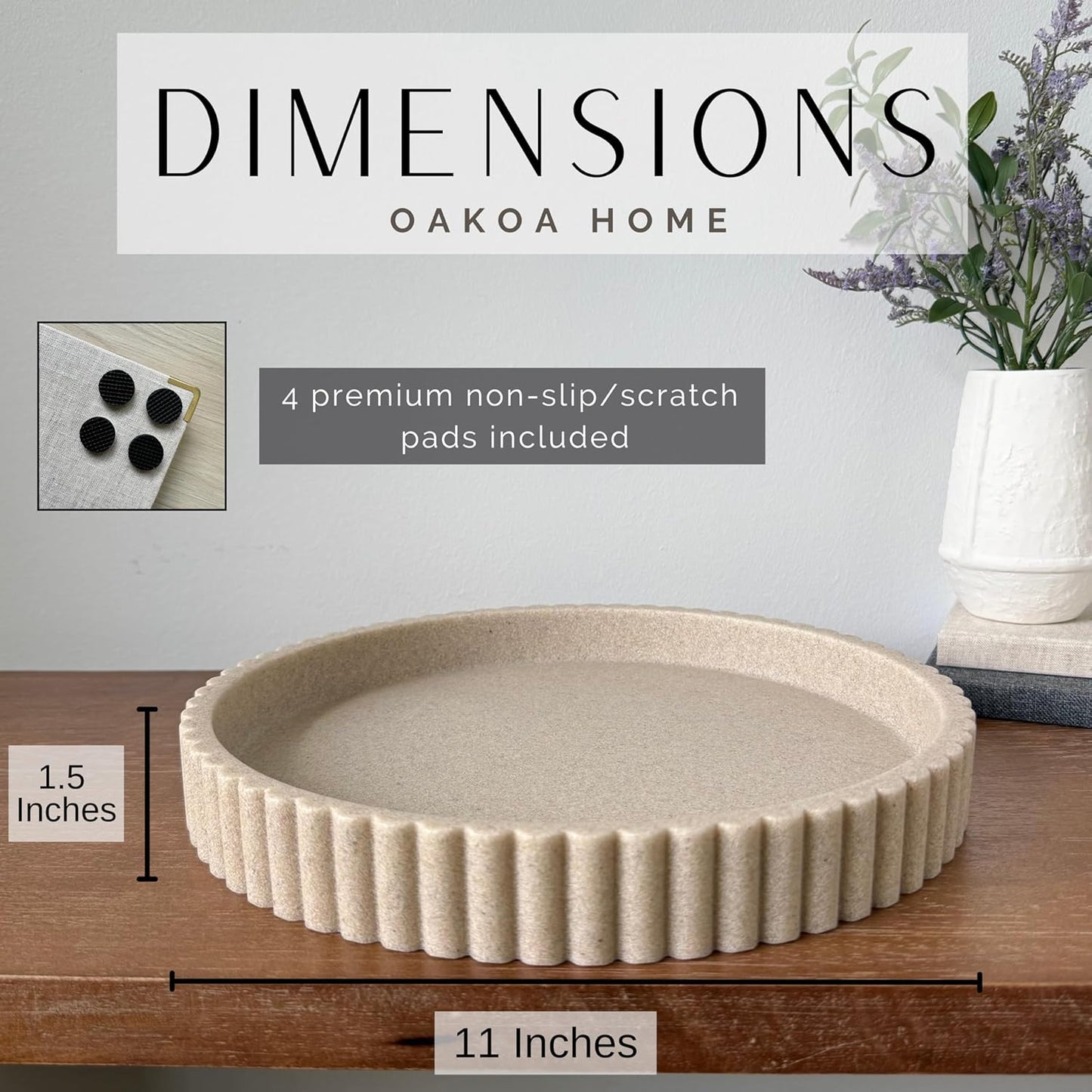 OAKOA Beige Resin Decorative Trays for Decor - Coffee Table Decor Tray Ottoman Tray for Living Room - Nightstand Round Table Centerpiece for Candle