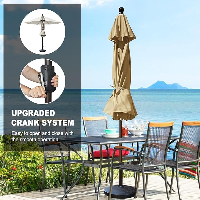 Eurmax USA 10-Year-Non-Fading 10Ft Market Umbrella Outdoor Patio Umbrella Table Umbrella with 8 Ribs,Hand Crank and Ventilation (Sand)