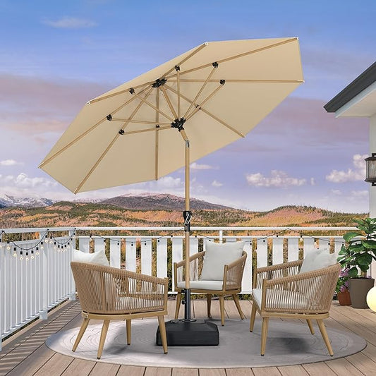 PURPLE LEAF 10 Feet Patio Umbrella Outdoor Table Umbrella Aluminum Round Market Umbrella with Push Button Tilt & 8 Sturdy Ribs and Crank Commercial Sun Umbrella for Garden Patio Balcony, Beige