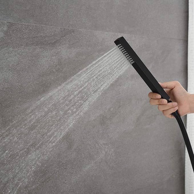 Freestanding Bathtub Faucet Tub Filler Black Floor Mount Bathroom Faucets Brass Single Handle with Hand Shower