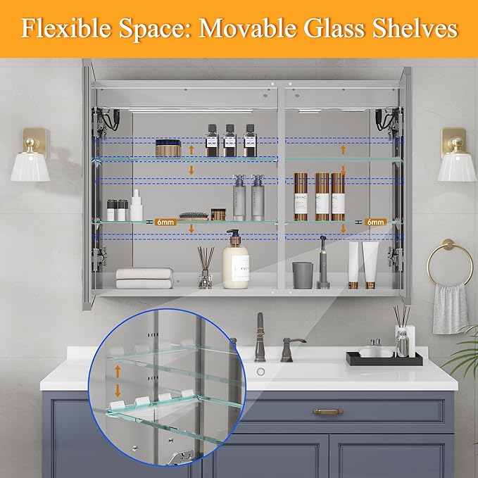 20x30In Medicine Cabinet with Lights, Recessed or Wall Mount LED Medicine Cabinet Mirror for Bathroom, with Defog, 3 Color Temperature & Stepless Dimming, Double Sockets & USBs(Left Door)