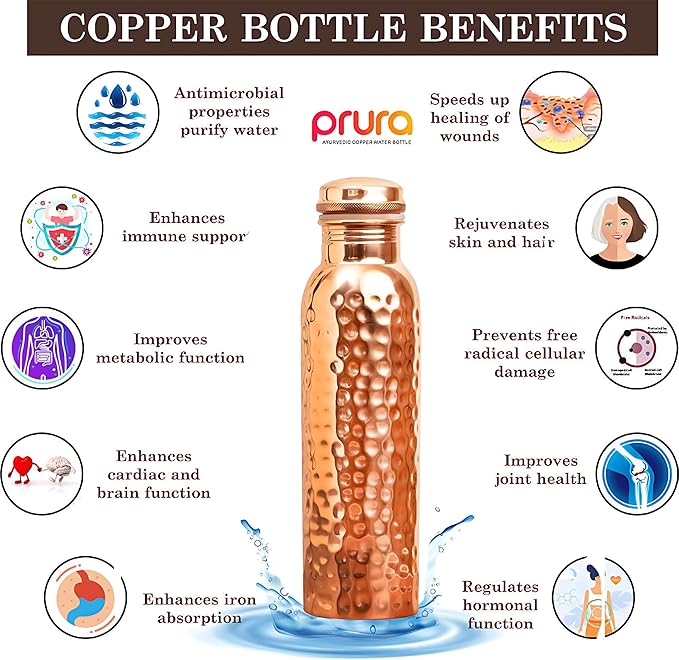 Hammered Copper Water Bottle 30 Oz - Copper Bottle Water with Lid – Copper Water Vessel - Ayurvedic Copper Water Bottle – Drink More Water Bottle – Large - Leak Proof