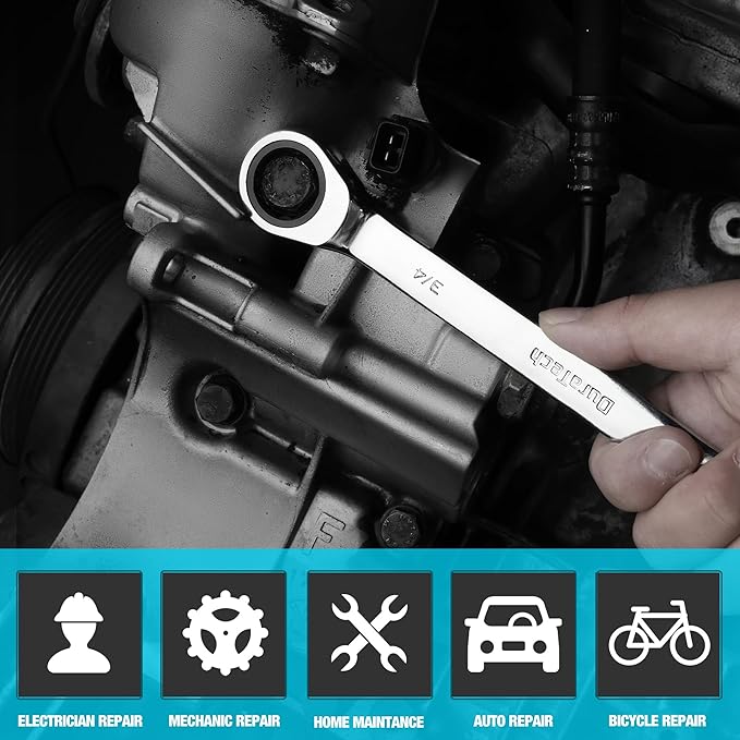 DURATECH 3/4" Ratcheting Combination Wrench, SAE, 72-Tooth, 12-Point, CR-V Constructed with Mirror Polish
