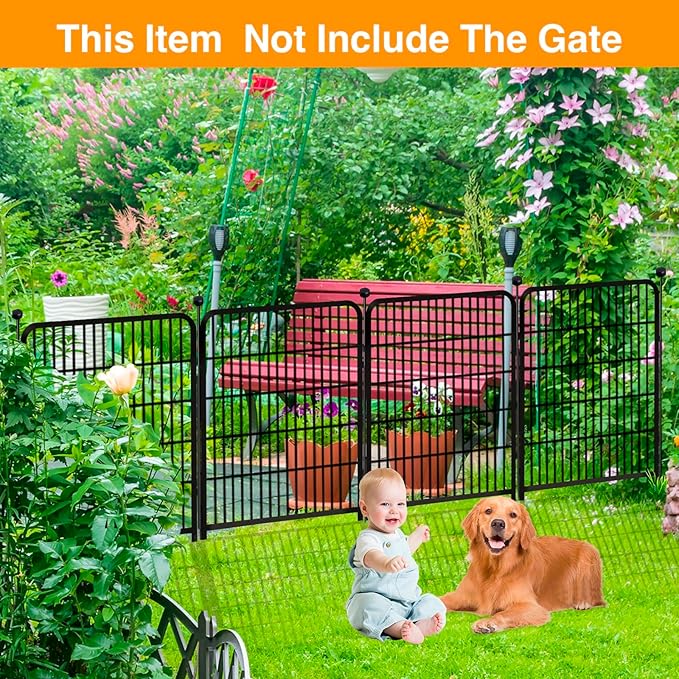 Doorless 56in(H) Black Metal Garden Fences and Borders, 10 Panels Total 22.1 Ft(L), Garden Fence for Dogs, Animal Barrier Fence, Fencing for Flower Beds, Dog Digging Fence Barrier