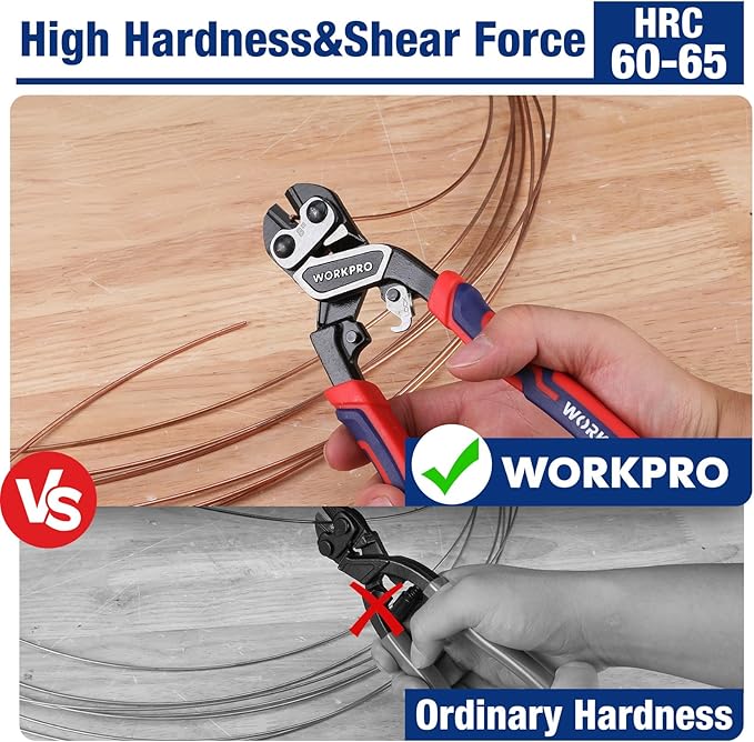 WORKPRO 8" Mini Bolt Cutter, Heavy Duty Wire Cutters with Ergonomic Handle and Security Lock, High Hardness and High Leverage Steel Bolt Cutters, Chrome Molybdenum Steel Blade