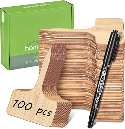 Homenote Bamboo Plant Labels 100Pcs Plant Tags for Seedling T-Type Tags for Plants Outdoor Garden Markers Vegetable Seedling(2.36 * 4“)
