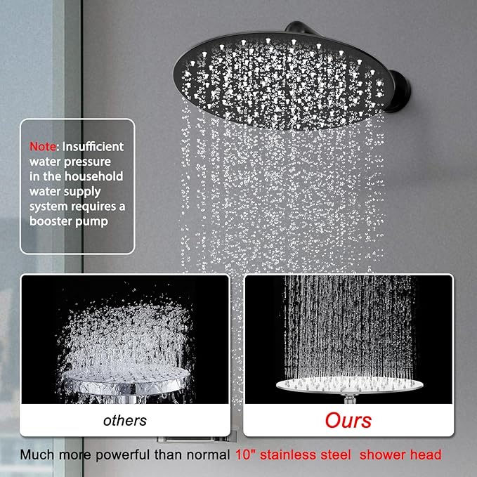 Shower Faucet Set 12IN Brass Rough-In Valve Body Trim Kit Rainfall Included Handle Accessories Complete 2 Functions with Rain Head and Handheld Bathroom Systems (12'', Matte Black)