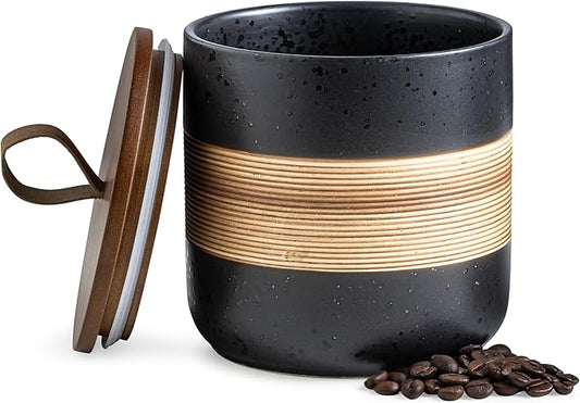 Spice Jars with Lid, Coffee Container Kitchen Food Storage Jars for Spice Sugar Tea Bag, Stackable Decorative Jars for Countertop, Black & 37oz