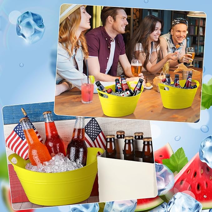 6 Pieces Ice Buckets Bulk, Plastic Ice Buckets with Handles, Oval Storage Tub, Large Capacity Ice Drink Bucket for Party Bar Wine Beer Champagne Beverage Bottle Cooler (Yellow,4.5 Liter)