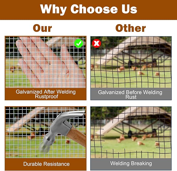 Chicken Wire Fencing Hardware Cloth 1/2 inch 19 Gauge Rust-Resistant Mesh Roll with Snips/Gloves for Chicken Coop/Vegetable/Garden/Plants/Poultry Enclosures/Tree/Gutter Guards 16 inch x 50 ft