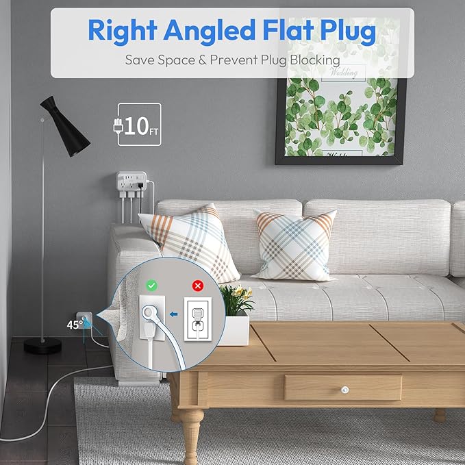 Surge Protector Power Strip 10 ft, Flat Plug Extension Cord with 6 Outlets 4 USB Ports, Outlet Extender Long Cord, Overload Protection, Extension Cord with Multiple Outlets for Indoor, Home, Office