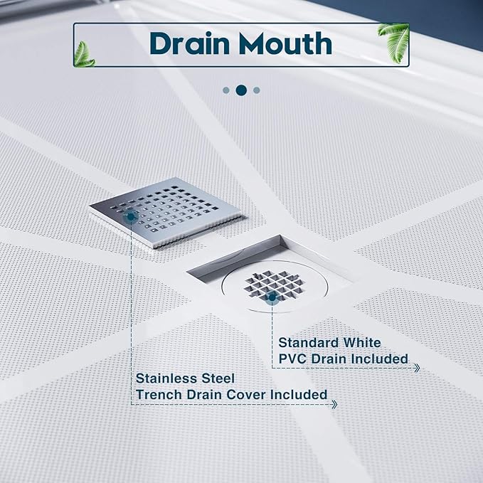 ELEGANT Shower Base 48'' L x 36'' W x 4'' H Center Drain Single Threshold Shower Base Pan Non-Slip Stainless Steel Shower Drain Cover Included