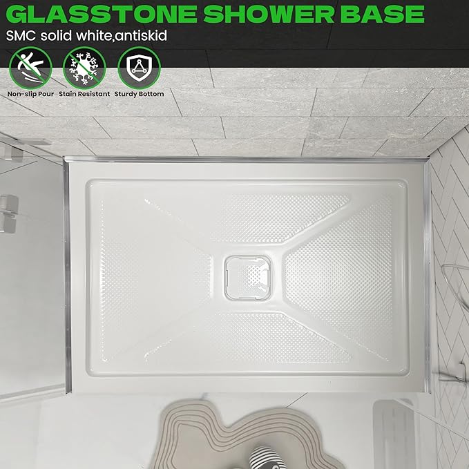 Shower Base in White Left Drainer Cover, Rectangular Shower Pan 48 "×32"×2.8", Anti-Slip Acrylic Shower Base for Bathroom