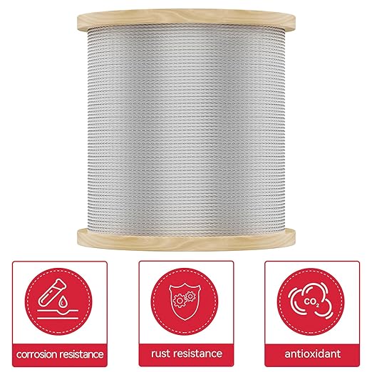 500FT 3/16 Stainless Steel Cable for Deck Railings System 7 x 19 Strand Construction Aircraft Cable for Rail Deck and DIY Balustrade