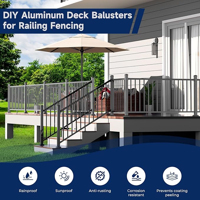 2.56 in. x 2.56 in. x 39 in. Aluminum Railing Post, Porch and Deck Railing Post with Screws, Black Textured Outdoor Powder-Coat Finish Stair Post for Decks, Porches & Balconies (2 Post)