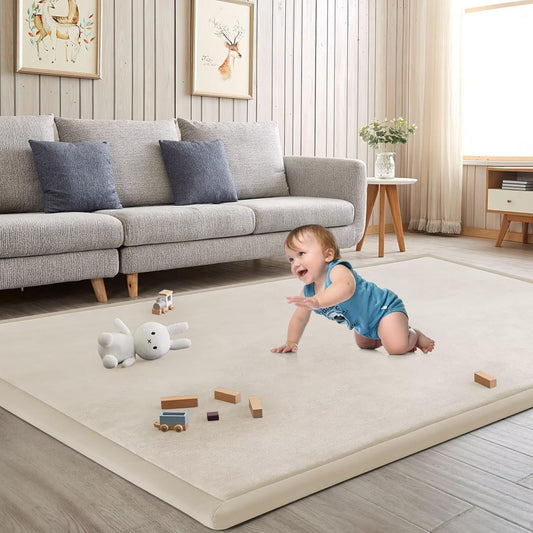Baby Play Mat for Floor Tummy Time Mat Nursery Rug Muscle Mat Area Rug Playroom Rug Tatami Mat 6'7"x5'11" Memory Foam 1.3" Thick Crawling Mat For Babies,Toddlers, Infants, Kids,Floor Mat(Beige)