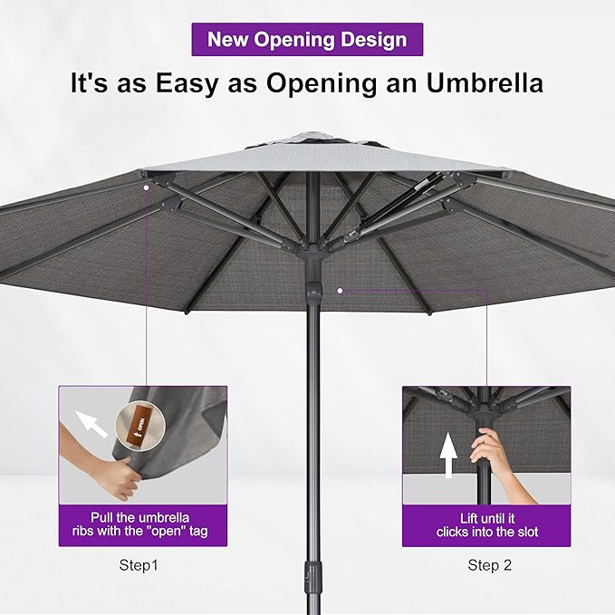 PURPLE LEAF 11.5 FT Semi-Auto Outdoor Patio Umbrella Market Table Sun Umbrellas with 8 Aluminum Sturdy Ribs for Backyard Deck Garden Pool (Gray Pole Gray Canopy)