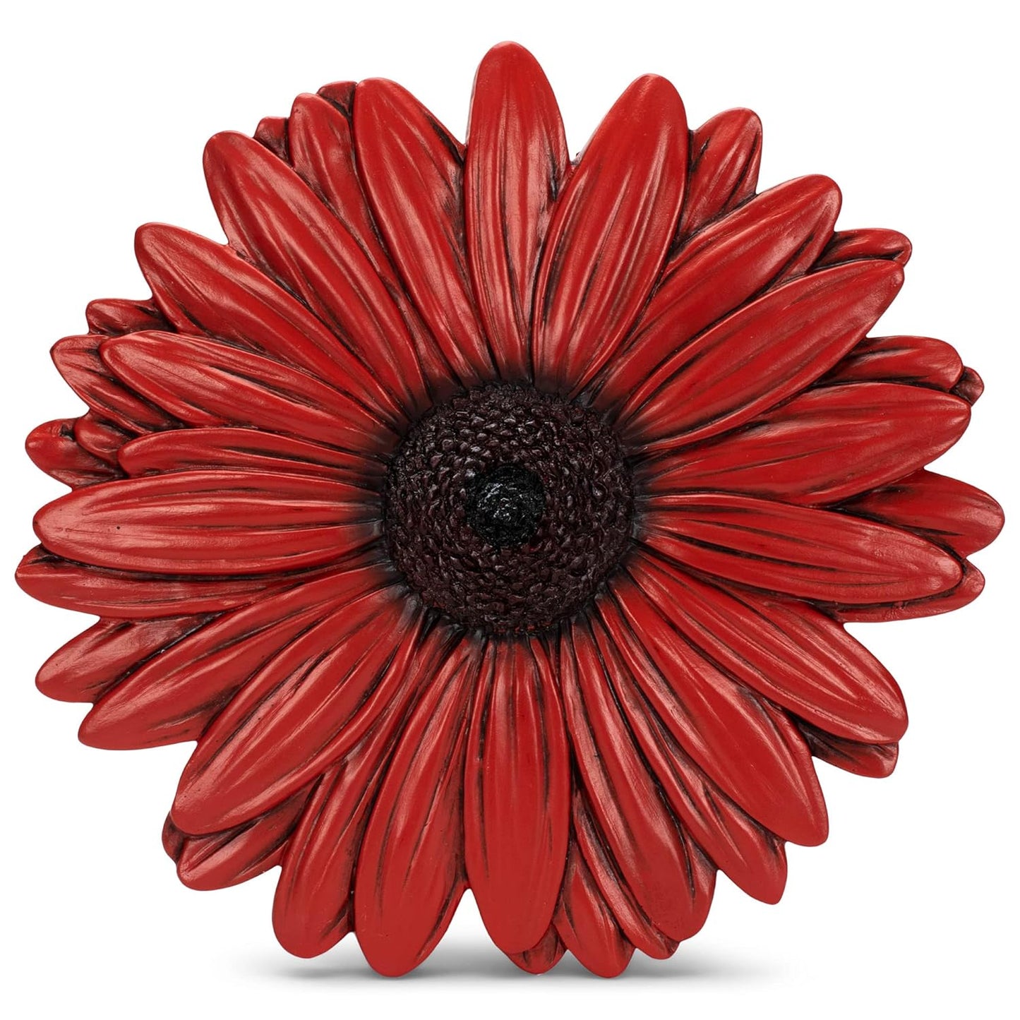 NAT & Jules Gerbera Daisy Flower Shaped Dimensional Indoor Outdoor 12 inch Cast Resin Decorative Garden Stepping Stone, Patio, Walkway Sculpture Yard Art, Red