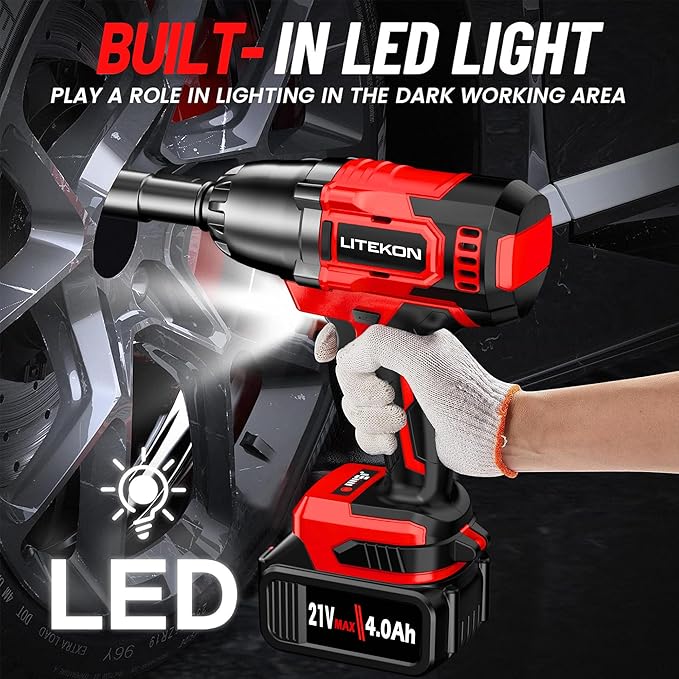 Cordless Impact Wrench 1/2 Inch, 480Ft-lbs (650N.m) Brushless High Power Impact Wrench Tool with 2x4000mAh Battery, 2500RPM High Torque Impact Gun, 7 Sockets for Home Car/Truck RV/Mower -2025 Upgraded