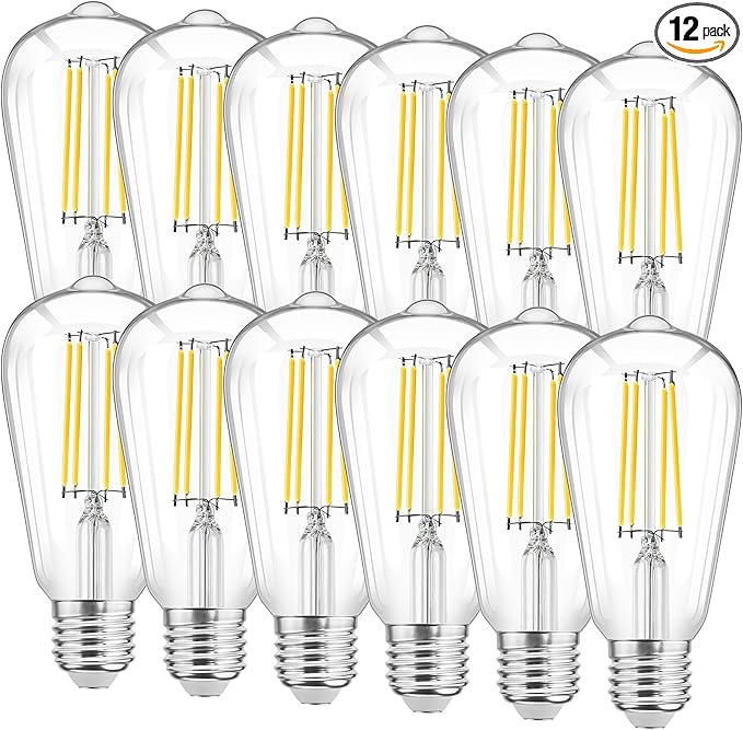 12 Pack LED Edison Light Bulbs, Vintage 6W LED Bulbs, St58 4000K Daylight Soft White, Bright LED Filament Bulbs with CRI 85+, E26 Standard Base, 900LUM, Non-Dimmable, Clear Glass