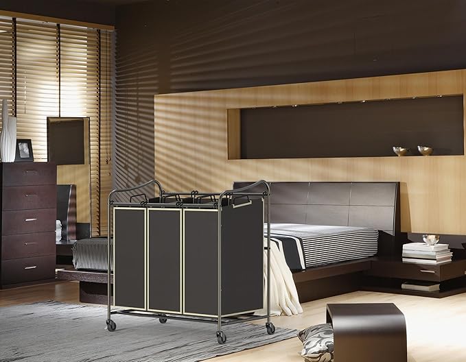 Simple Houseware Heavy Duty 3-Bag Laundry Sorter Rolling Cart, Bronze