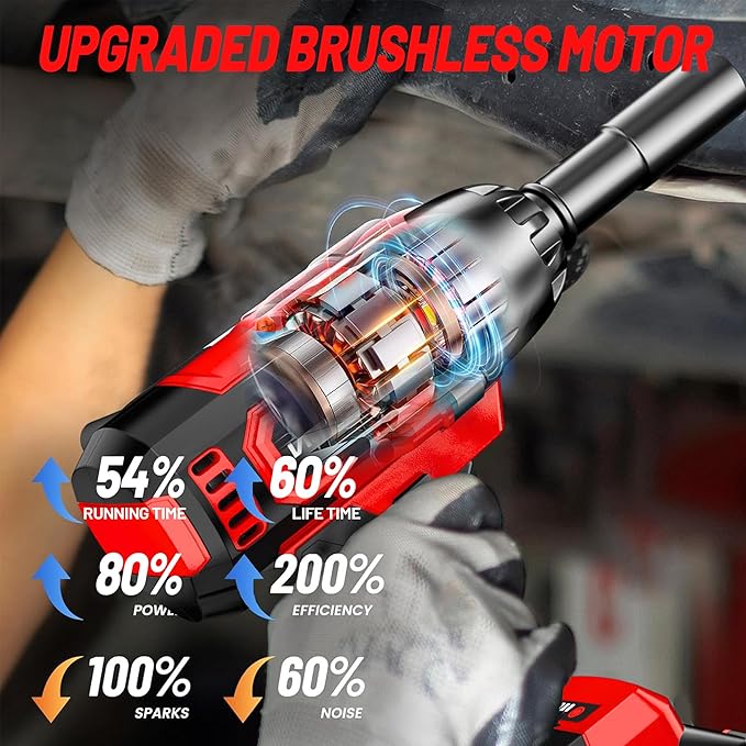 Cordless Impact Wrench 1/2 Inch, 480Ft-lbs (650N.m) Brushless High Power Impact Wrench Tool with 2x4000mAh Battery, 2500RPM High Torque Impact Gun, 7 Sockets for Home Car/Truck RV/Mower -2025 Upgraded