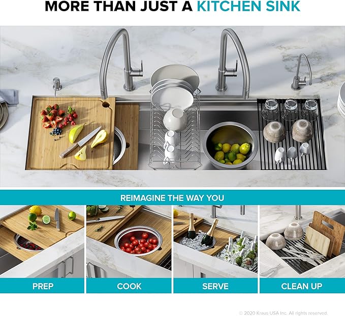 KRAUS Kore 57-inch Undermount Workstation 16 Gauge Single Bowl Stainless Steel Kitchen Sink with 10 Accessories, KWU210-57