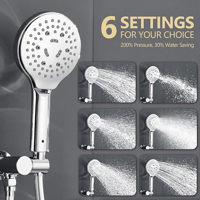 Polished Chrome Shower Faucet Set, Wall Mount Rain Shower System 10 Inches Shower Head with Handheld Set, Included Rough-in Valve and Trim Kit