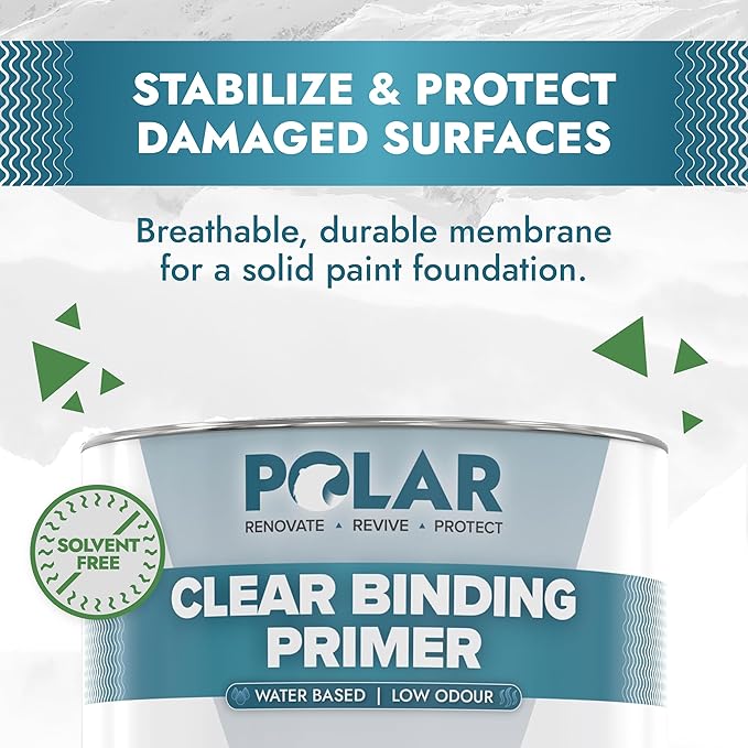 Polar Clear Binding Primer - 33 Fl Oz - High-Adhesion Primer for Drywall, Plaster, Cement, Stucco & Wood - Interior & Exterior Clear Base Coat & Paint Prep