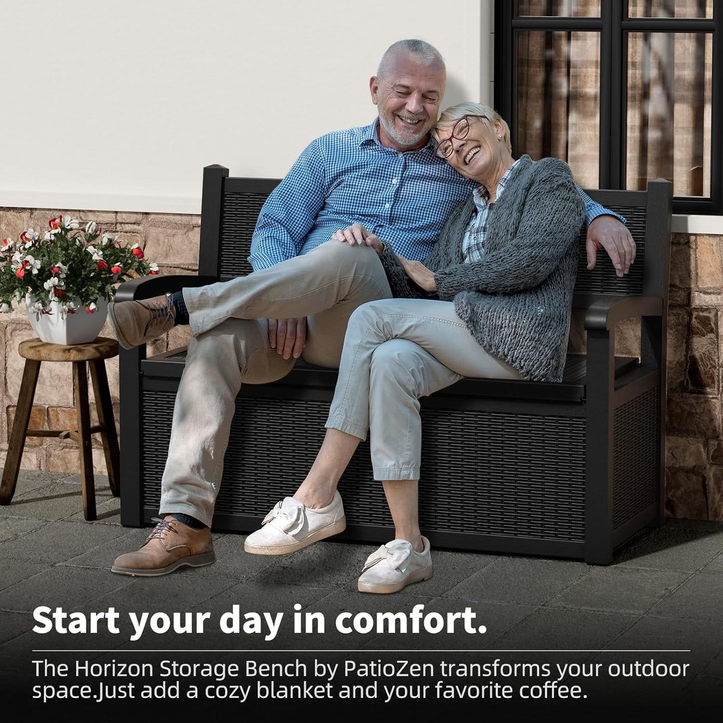 DRATO 75 Gallon Storage Bench Deck Box Outdoor Indoor,Lockable Durable All-Weather Seating with Hidden Storage,Deck Storage for Garden, Pool, Patio,Black