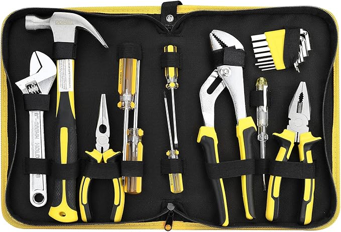 DOWELL Tool Set Tool Kit 19-Piece Household Tool Kit Set Pliers Screwdriver Set Hex Key Wrench with Storage Tool Bag Pouch HYT19