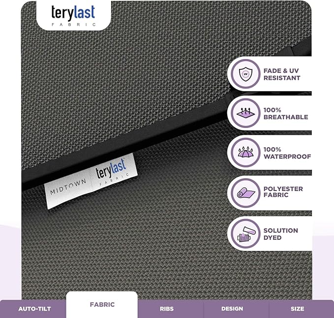 Midtown Umbrellas 10-Year-No-Fade - 10 Ft - UV Proof Charcoal Grey Polyester Fabric - Umbrella Outdoor Patio, Aluminum Frame Large Patio Umbrella for Garden, Pool & Deck - Black Pole