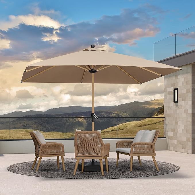 PURPLE LEAF 10' x 10' Square Patio Umbrella Outdoor Table Umbrella Aluminum Market Umbrella with 8 Sturdy Ribs & Crank Outdoor Umbrellas for Garden Deck Patio, Taupe
