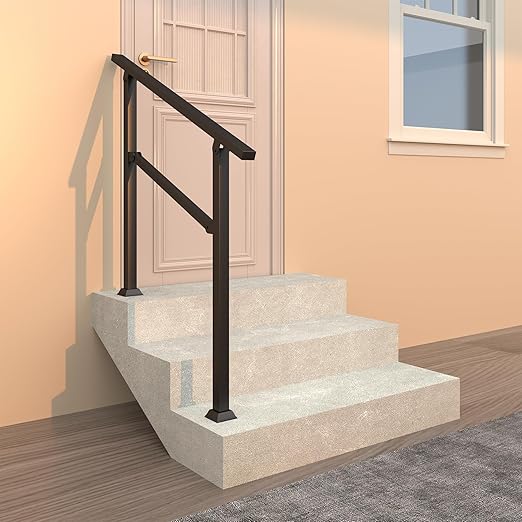 Hand Rails for Outdoor Steps, 40" x 36" Fits 2-3 Steps Stair Handrail, Black Metal Railings for Indoor Steps, Porch Railing, Deck Railing, Easy Install Stair Handrail(1 Pack) ﻿