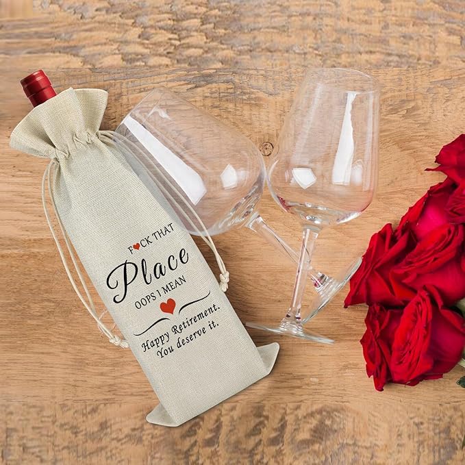 Funny Retirement Gifts for Women Men Wine Bag Retirement Gift for Coworkers Teachers Appreciation Gift Retired Farewell Leaving Gift for Colleagues Teachers Day Gift Cotton Burlap Wine Bottle Bag