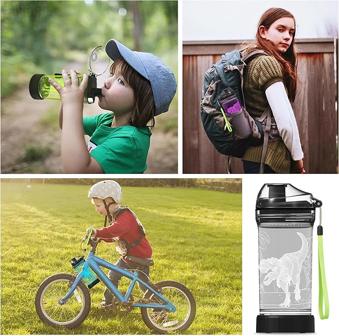 Kids Water Bottle with 3D Light-Up LED Lights - BPA Free - Perfect for Back-to-School Season, Girls, Boys, Kids, Holiday Camping, Picnic Gifts - 14 oz Travel Mug... (color 2)