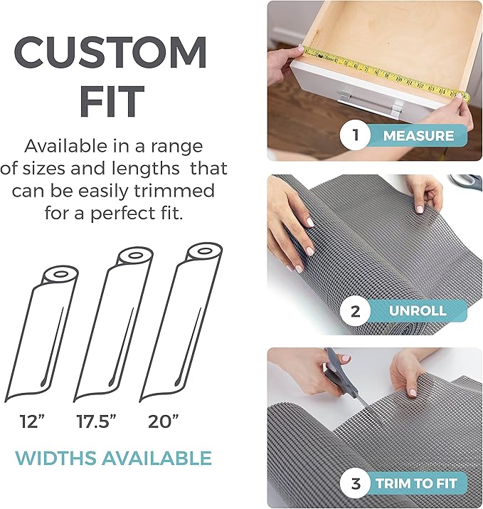 HOME GENIE Drawer Shelf and Cabinet Liner, Durable with Strong Grip, 17.5 Inch x 10 FT, Non Adhesive Liners Protect Kitchen Cabinets and Cupboard, Bathroom Drawers and Shelves, Desks, Pure White