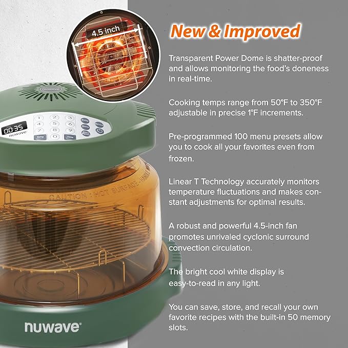 Nuwave Pro Plus 2 Infra-Red Oven, Countertop, Convection, Cook Fresh or Frozen, No Defrosting or Preheating, Cook Healthy, 360 Surround Heat, Adjustable Temps, 100 Presets, 50 Memory, Tough Power Dome