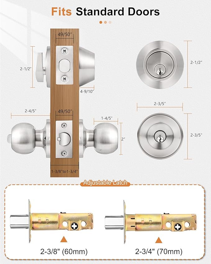 Probrico Entry Door Knob with Single Cylinder Deadbolt Set Brushed Nickel Entry Door Lock Set with Key