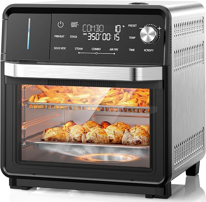 Nuwave Combi Steam Oven, Non-Toxic Stainless Steel Multi-Cooker with Air Fry, Steam, Sous Vide, Toast & More, 50-450°F Precision, 120 Presets, Moisture Control, Programmable, Easy to Clean