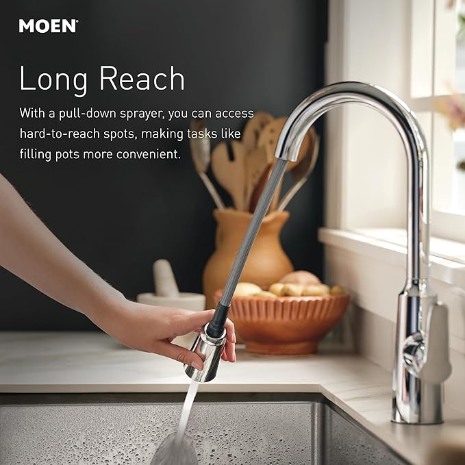 Moen Adler Mediterranean Bronze One-Handle High Arc Modern Kitchen Faucet with Power Clean and Pull Down Spray Head, 87233BRB