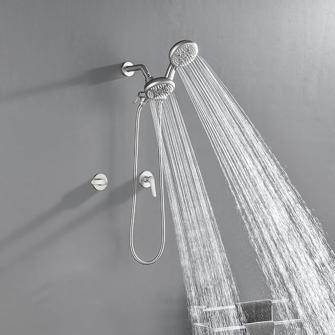 2 Handle Shower Faucet Shower System Complete 2 in 1 Shower Combo Set with Handheld Showerhead Shower Trim Kit Shower Fixtures Brushed Nickel