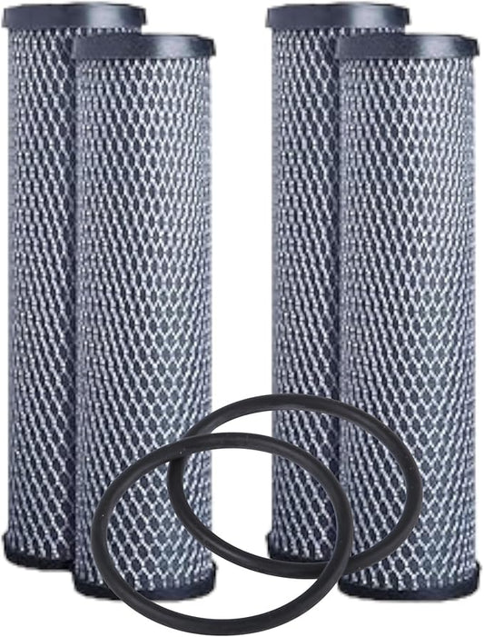 F4Y – Carbon Block Water Filter Cartridges Compatible with FXWTC, GXWH04F, GXWH20S Models – Removes Bad Taste & Odor – Whole House Replacement Filter Cartridge – 10" x 2.5" (4 Pack with 2 O-Rings)