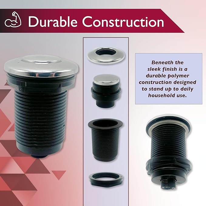 Disposal Air Switch Kit for Garbage Disposal Hands-Free On/Off Control UL Approved Includes 6' Air Tube 1-3/8" Air Button Safe & Convenient for Kitchen No Wiring Needed (Flat Black)