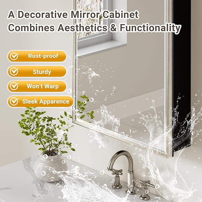 72x30 Brushed Nickel Medicine Cabinet, Recessed or Surface Large Framed Medicine Cabinet with 3 Beveled Mirror Door & Adjustable Shelves, Shatterproof, Pre-Assembled Bathroom Storage Cabinet