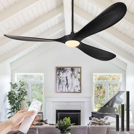 72 Inch Wood Ceiling Fans with Lights and Remote Control, Outdoor Ceiling Fan with Light Solid Wood Modern Black Large Ceiling Fans Propeller Indoor Patios Garage Bedroom High cfm, Matte Black