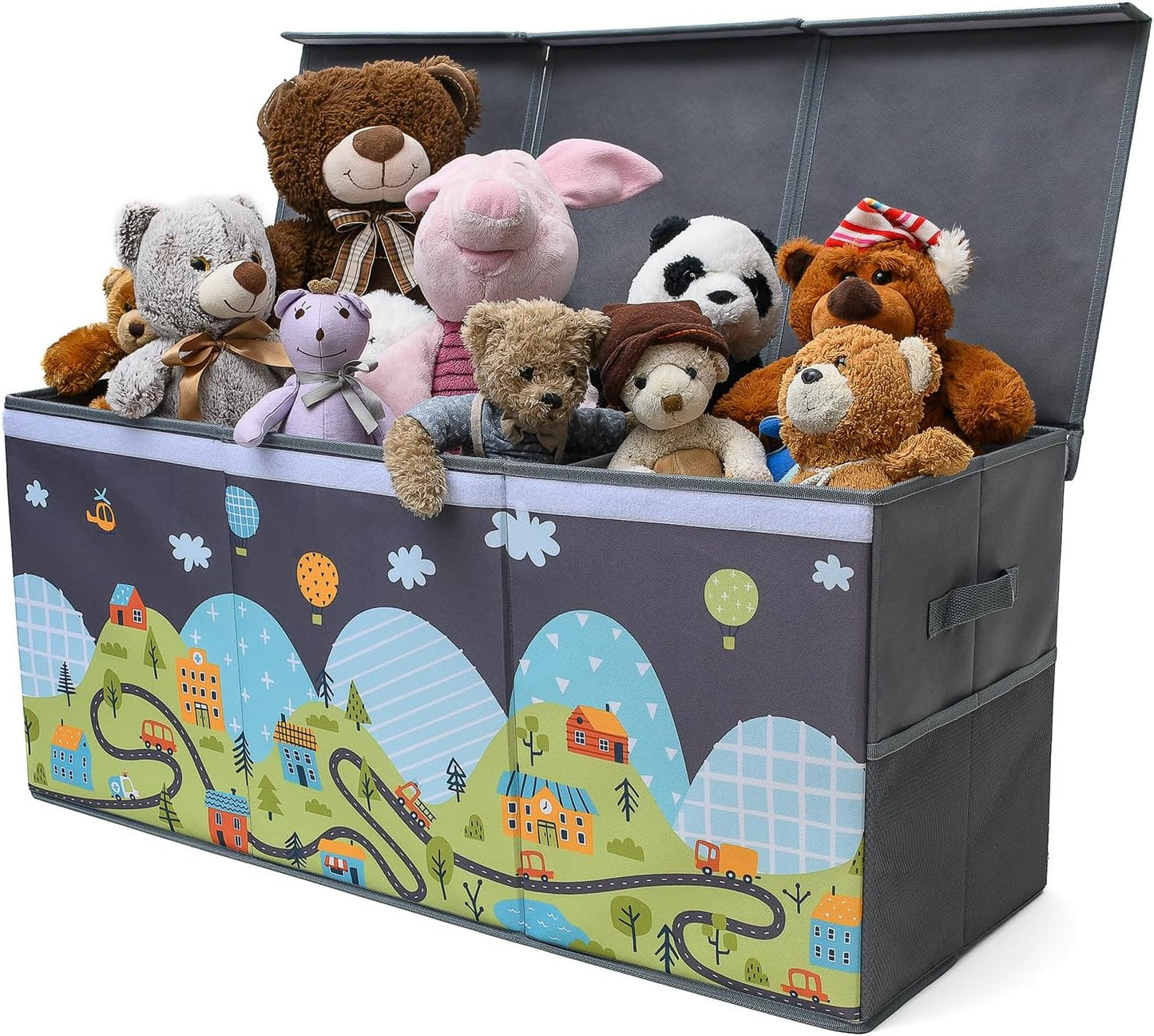 Extra Large Toy Storage Organizer with Lid - Sturdy, Collapsible Toy Chest Storage Box with Cute Design - Toys Bin with Dividers for Kids, Boys, Girls, Nursery, Bedroom, Play room 37"x16"x14"