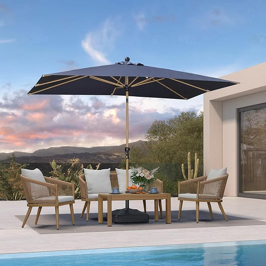 PURPLE LEAF 6.5' x 10' Patio Umbrella Outdoor Table Umbrella Aluminum Market Umbrella with Push Button Tilt & 8 Sturdy Ribs and Crank Rectangular Sun Umbrella for Pool Backyard Beach, Navy Blue