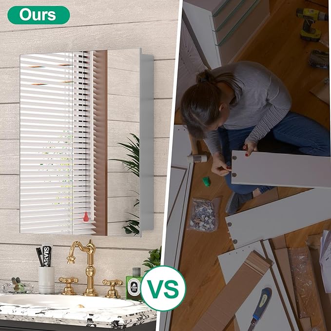 24 x 32 Farmhouse Medicine Cabinet for Bathroom, Silver Bathroom Mirror with Storage, Tempered Glass, Frameless Recessed or Wall Mount Aluminum Medicine Cabinet - Pre-Assembled